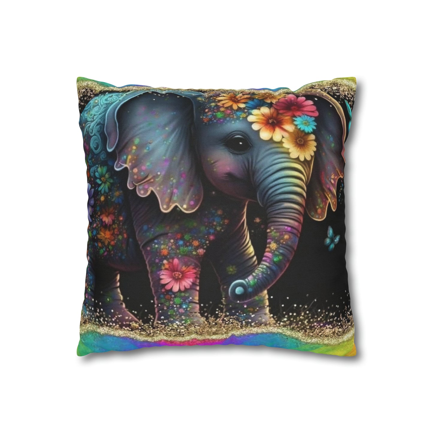 Colorful Elephant Square Pillow Case