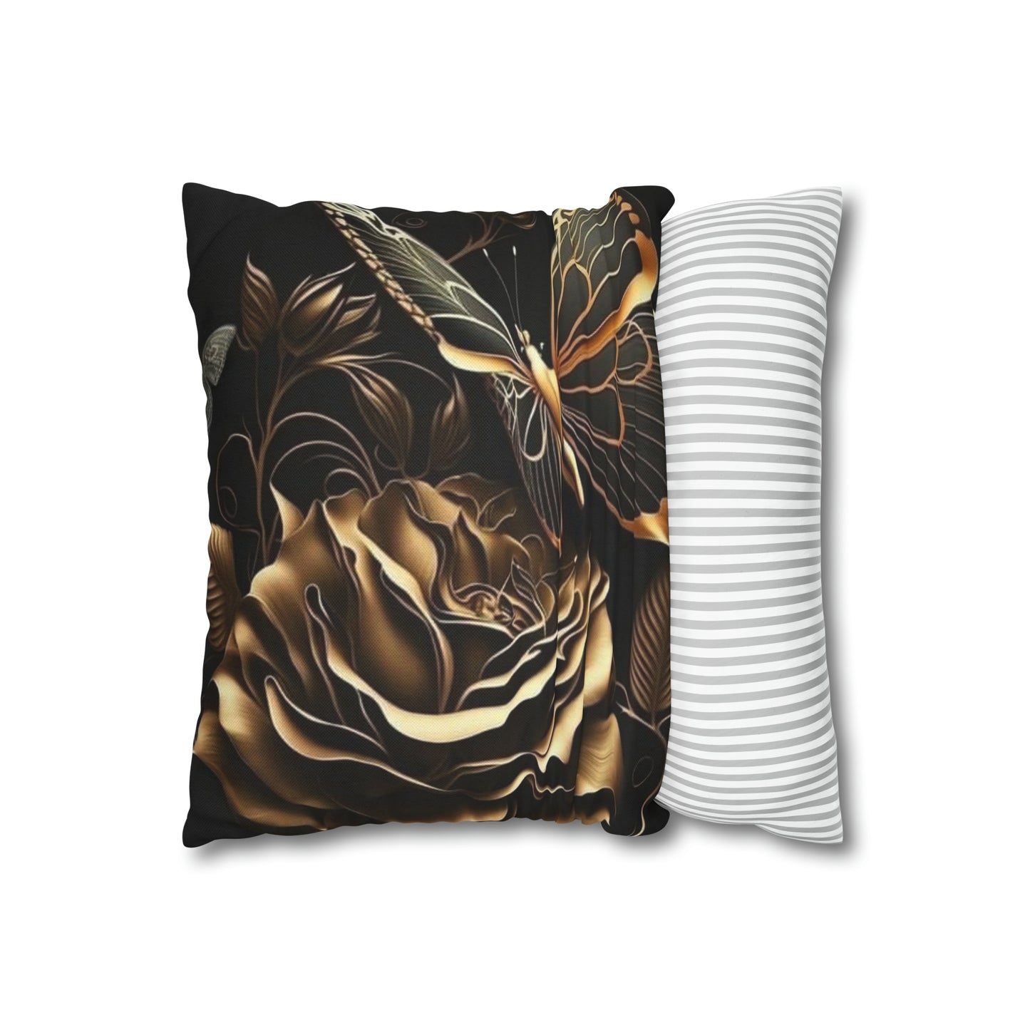 Black Gold Rose Square Pillow Case