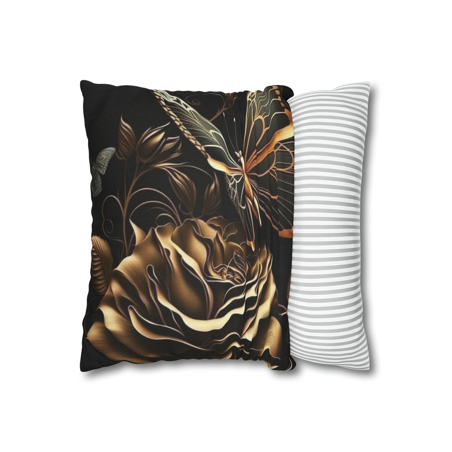 Black Gold Rose Square Pillow Case