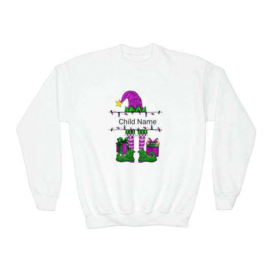 Purple Elf Customized Name Youth Sweatshirt (Christmas)