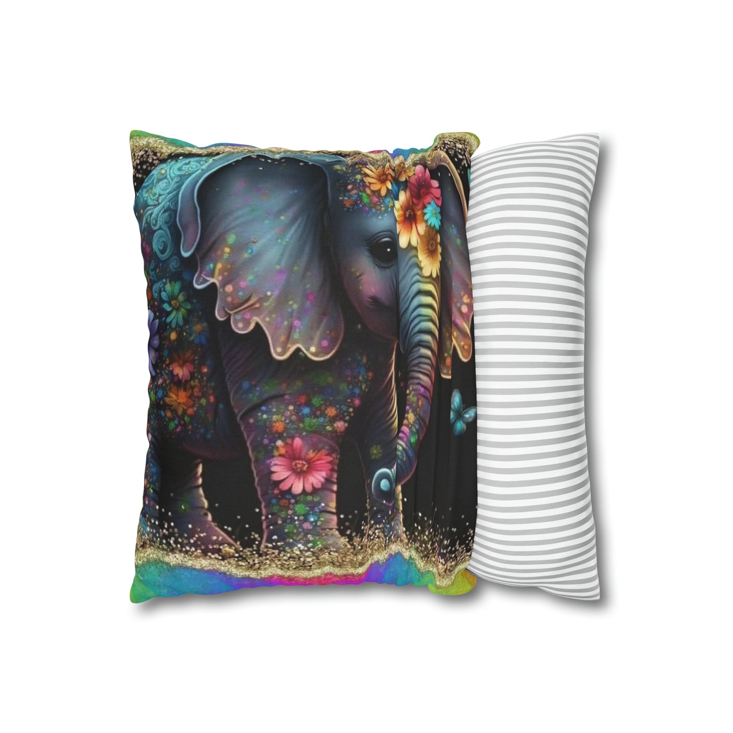 Colorful Elephant Square Pillow Case