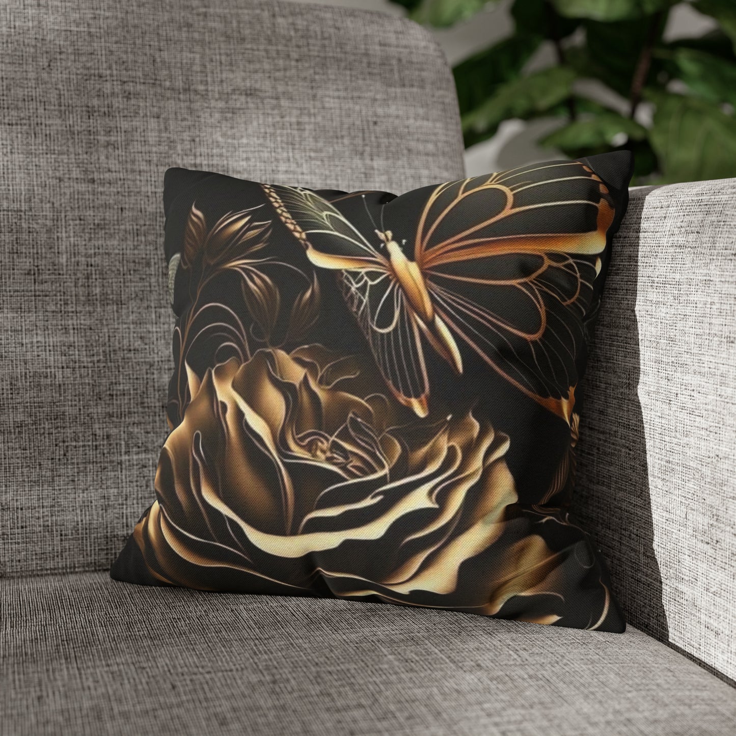 Black Gold Rose Square Pillow Case