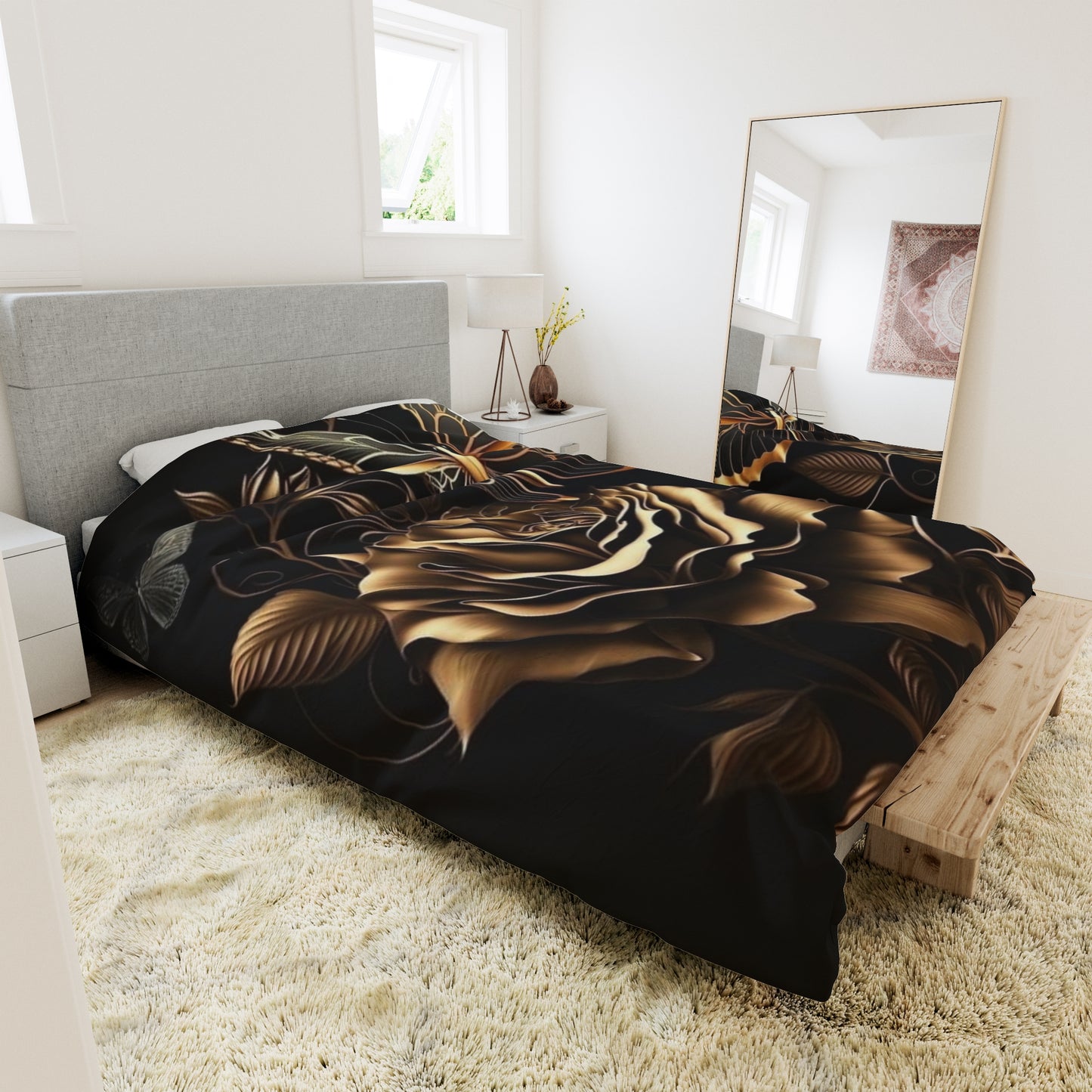 Black and Gold Rose Duvet Cover