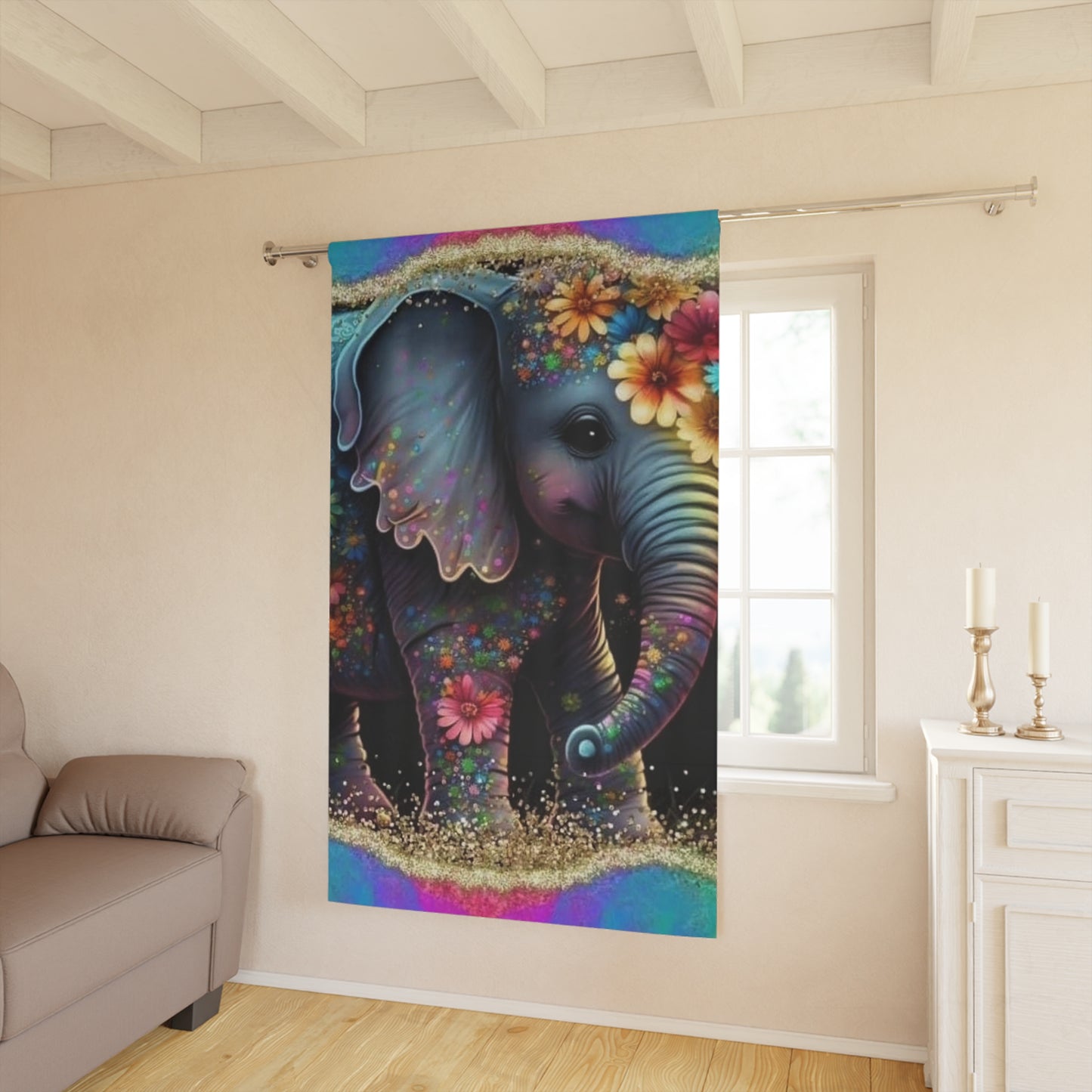 Colorful Elephant Window Curtains (1 Piece)