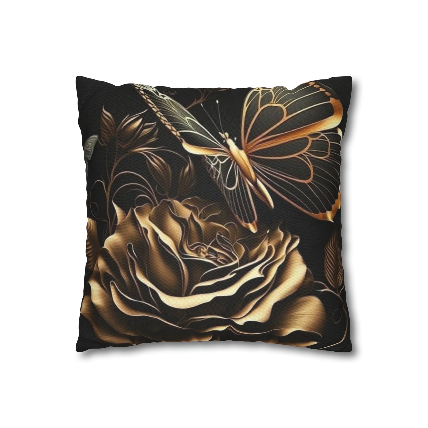 Black Gold Rose Square Pillow Case