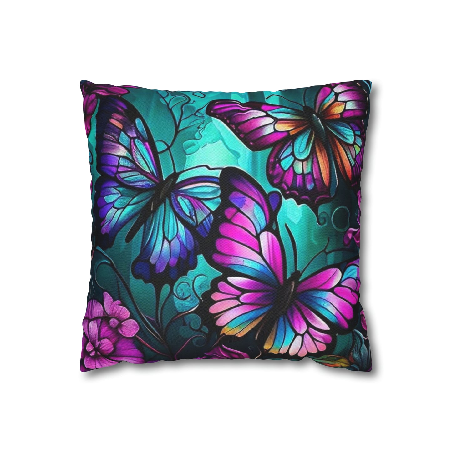 Butterfly - Turquoise  Polyester Square Pillow Case