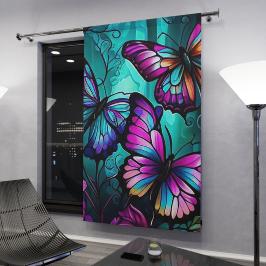 Butterfly Turquoise Window Curtains (1 Piece)