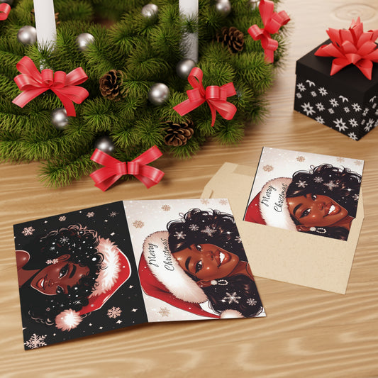 Black Girl Santa Greeting Cards (1 or 10-pcs) (Christmas)