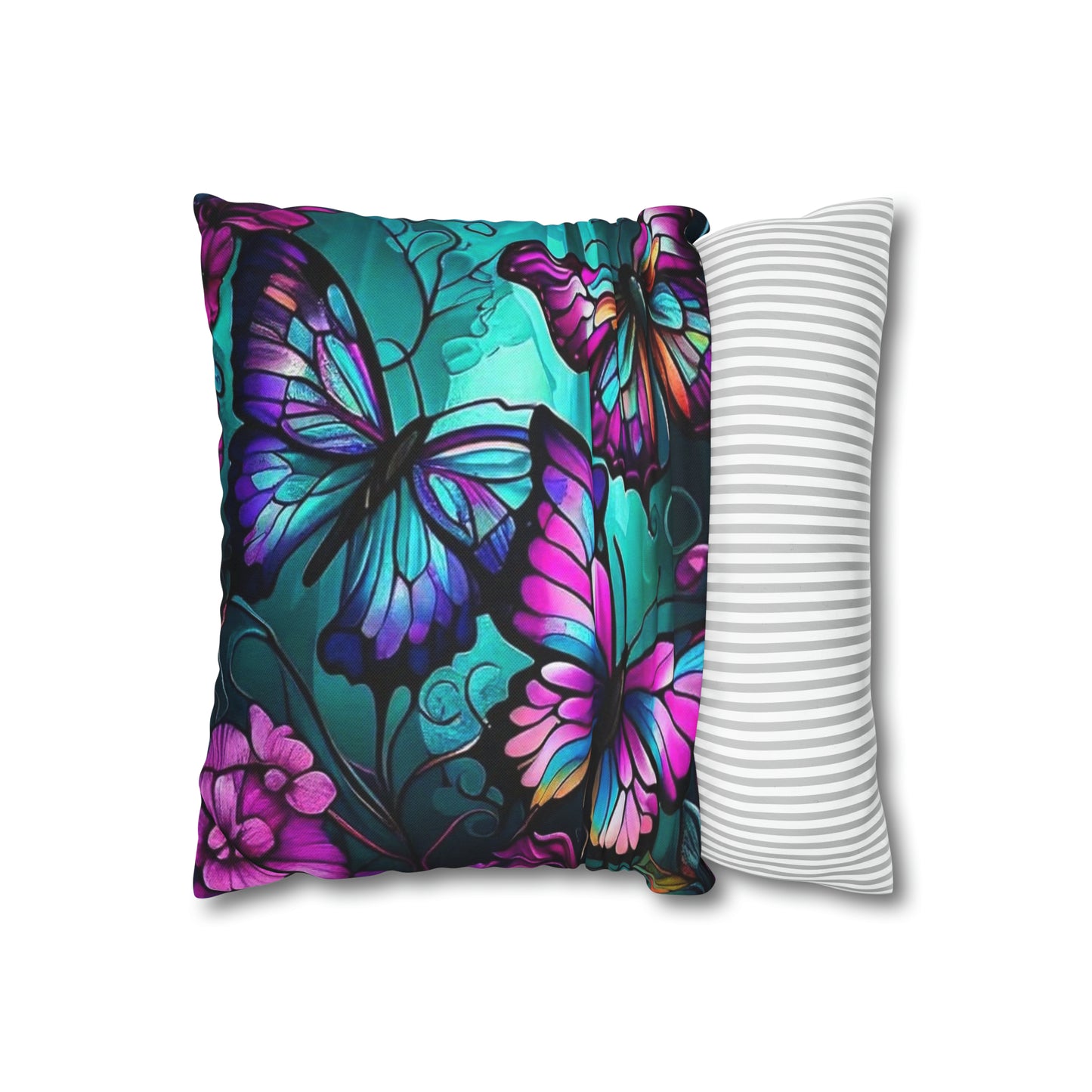 Butterfly - Turquoise  Polyester Square Pillow Case