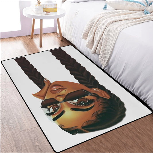 2 Braids Black Girl Bedroom Rug