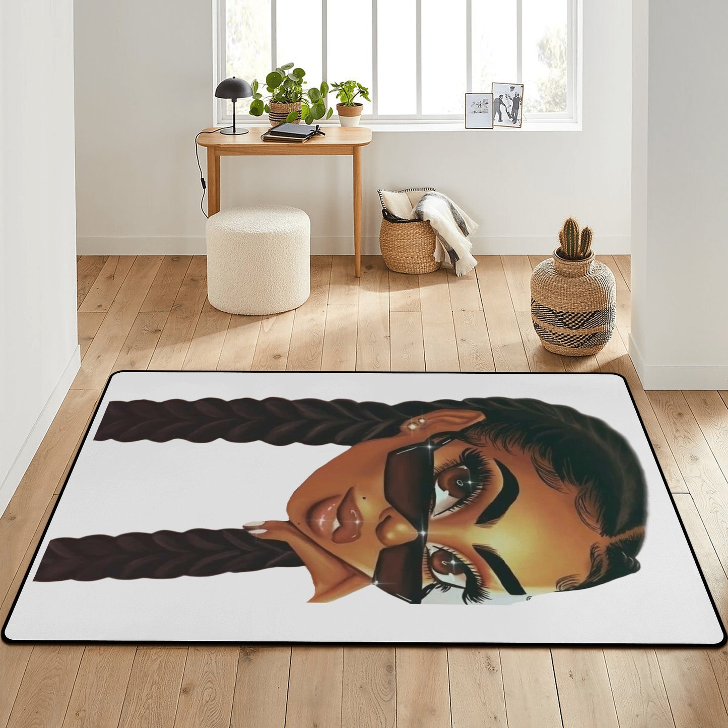 2 Braids Black Girl Bedroom Rug