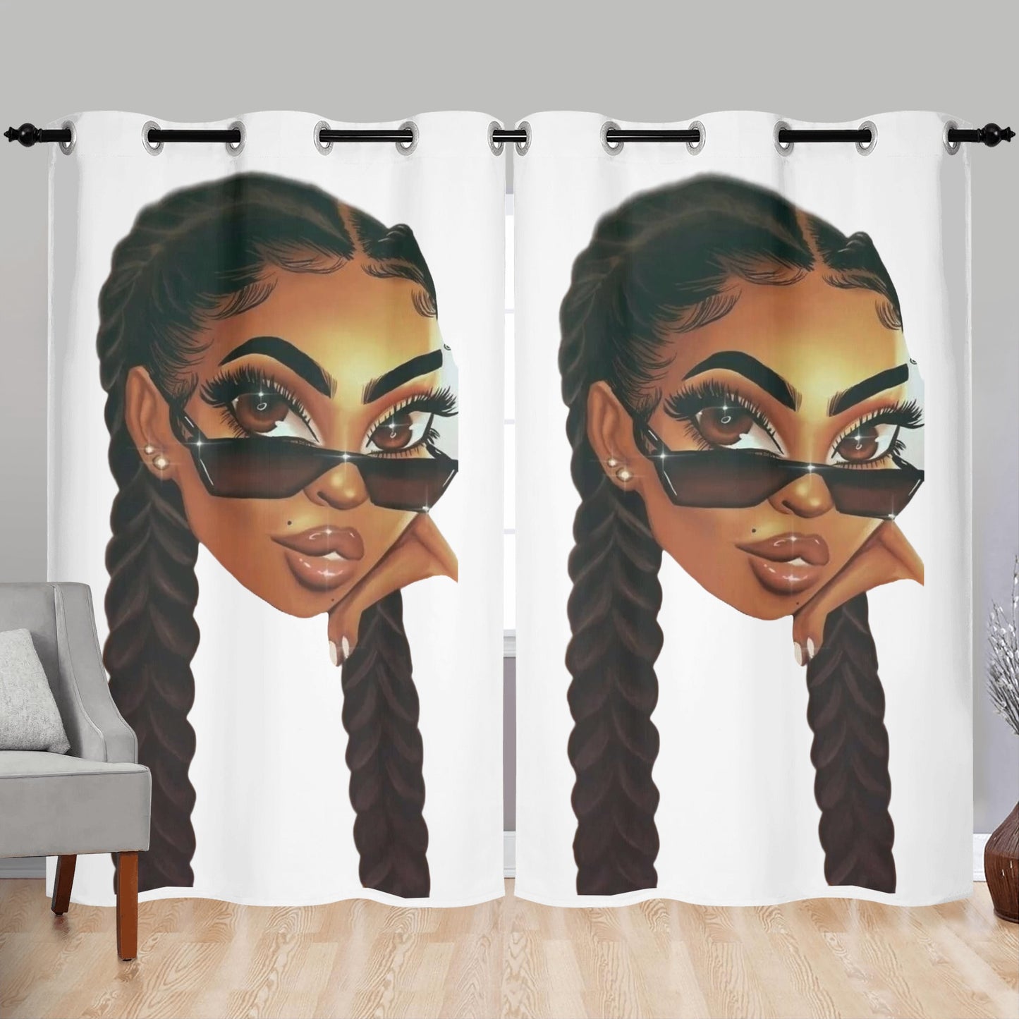 2 Braids Black Girl Home Curtain 132X213 CM