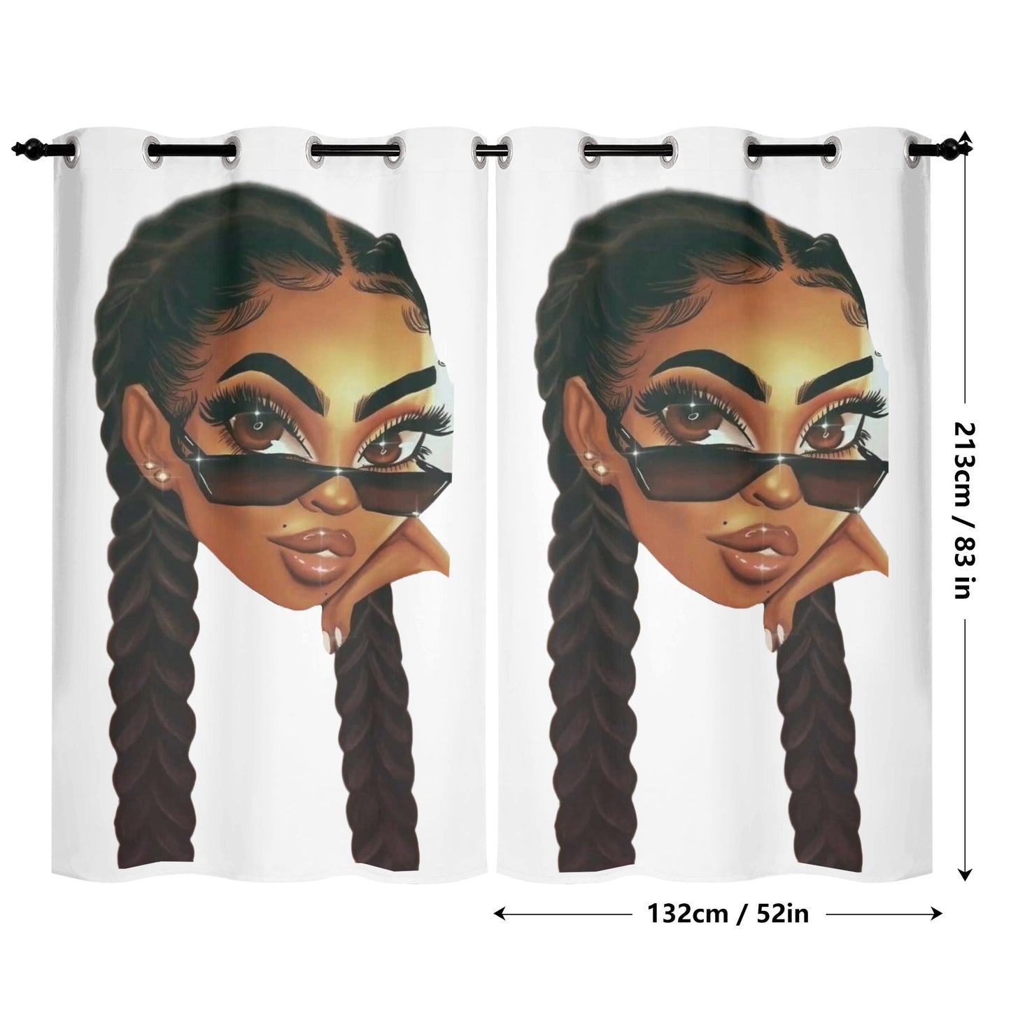 2 Braids Black Girl Home Curtain 132X213 CM