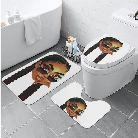 2 Braids Black Girl Bath Room Toilet Set