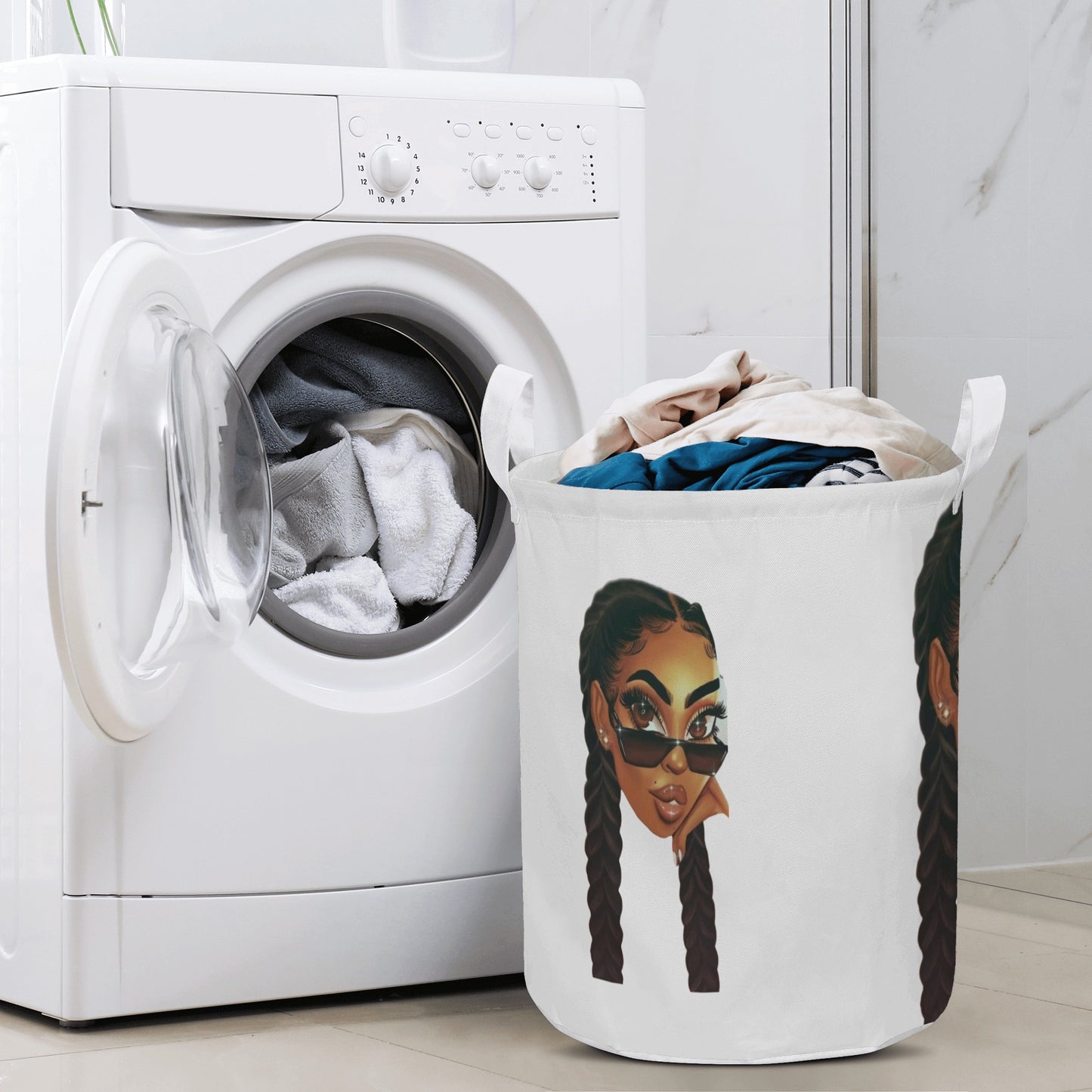 2 Braids Black Girl Round Laundry Basket