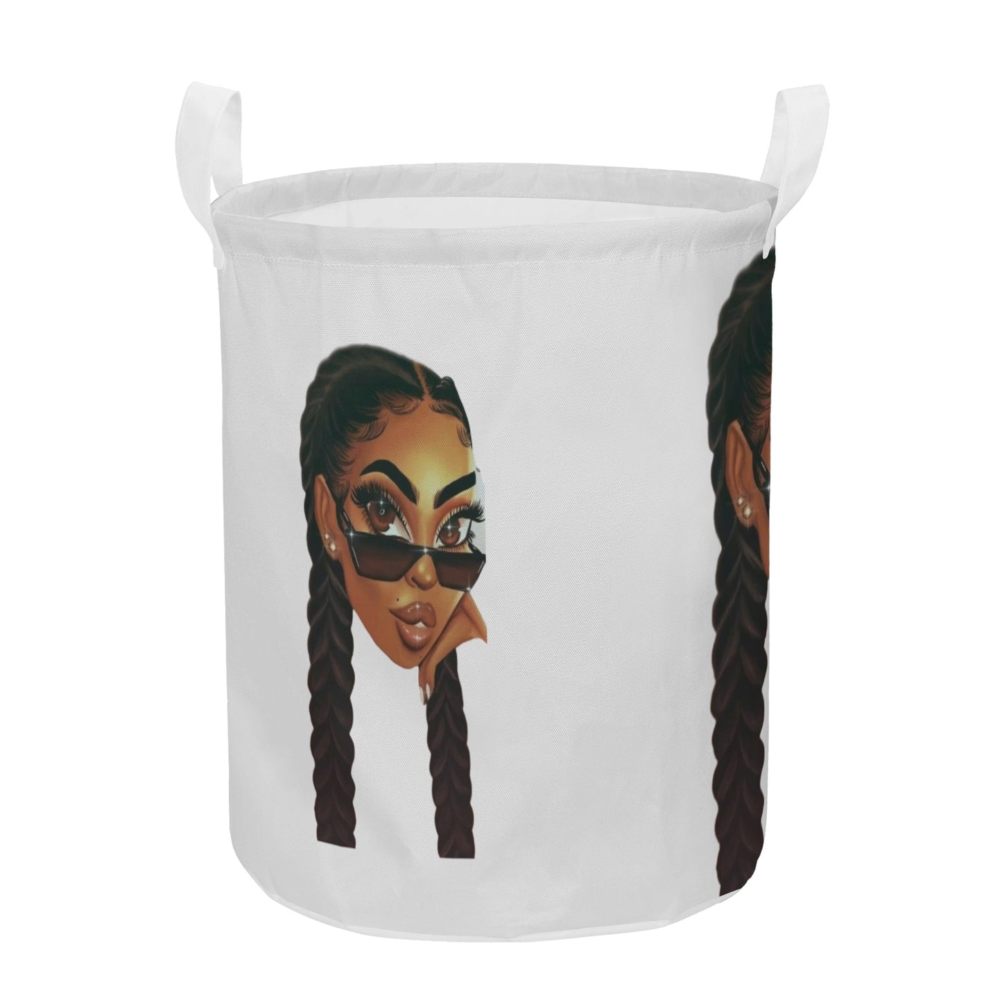 2 Braids Black Girl Round Laundry Basket