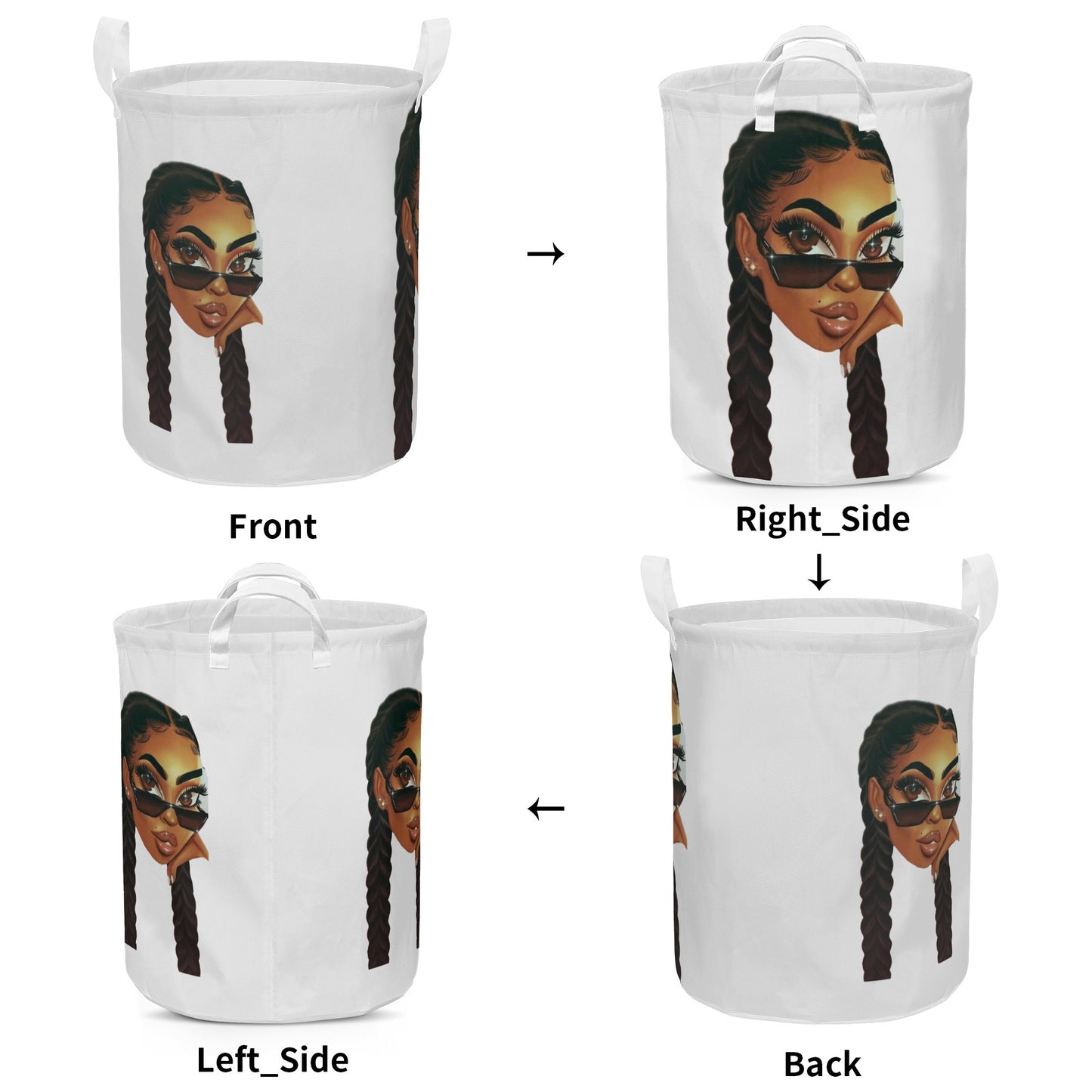 2 Braids Black Girl Round Laundry Basket