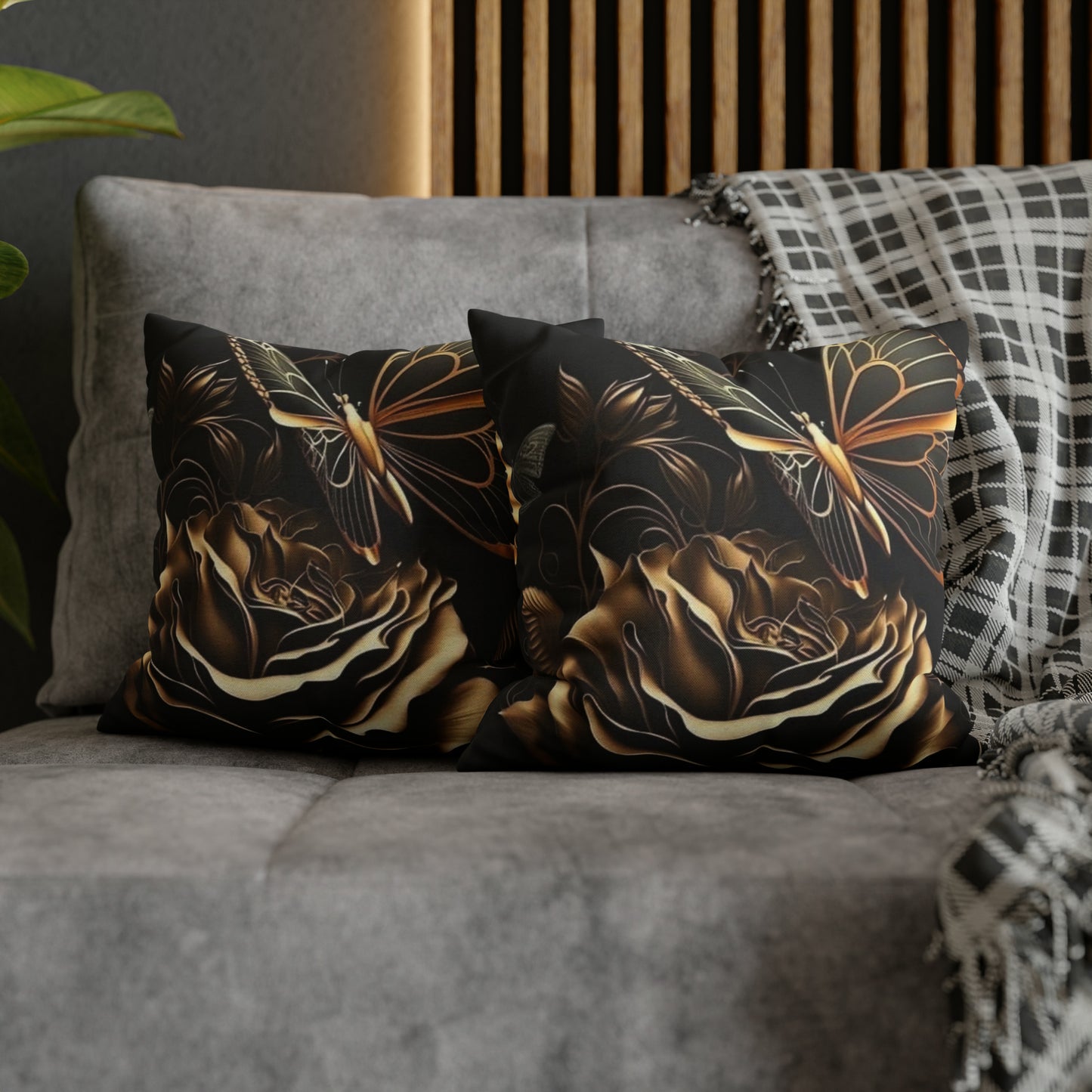 Black Gold Rose Square Pillow Case