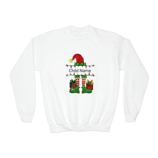 RED Elf Customized Name Youth Sweatshirt (Christmas)