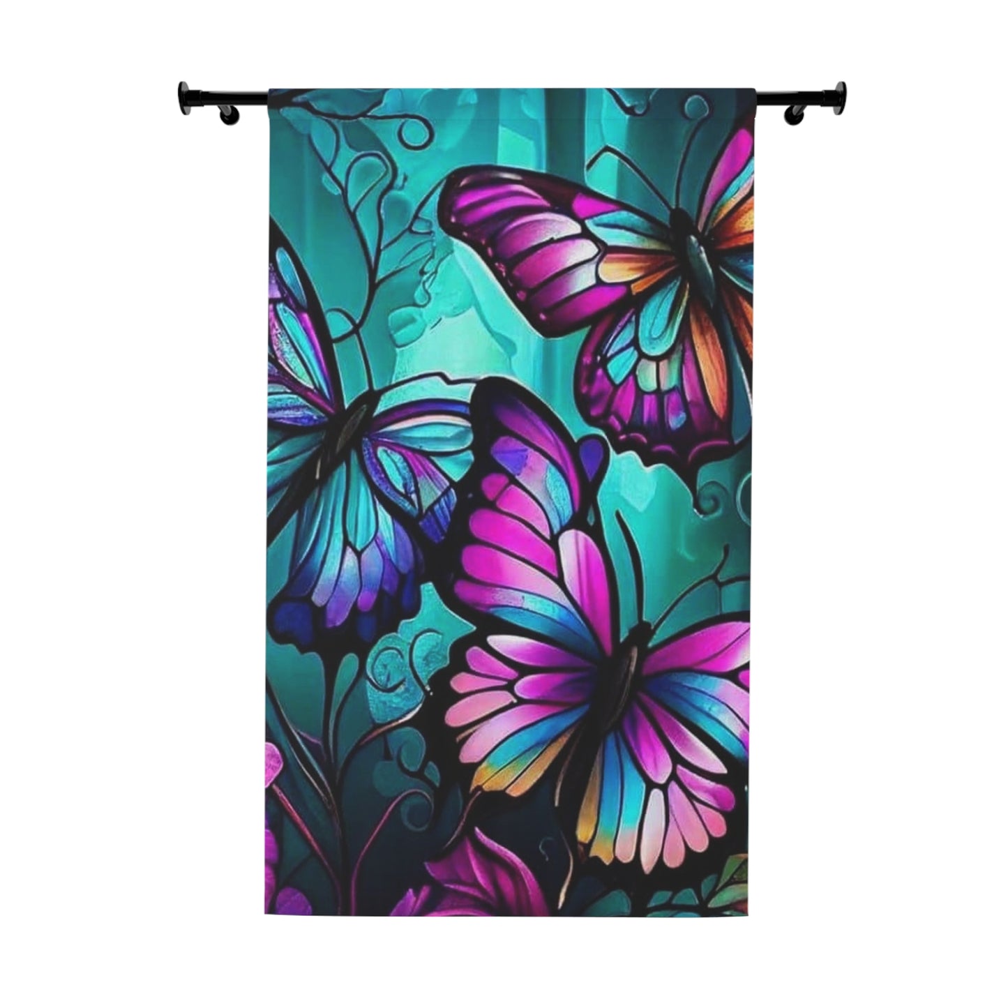 Butterfly Turquoise Window Curtains (1 Piece)