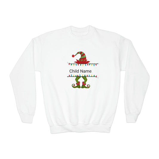 Green/Red Elf Customized Name Youth Sweatshirt (Christmas)