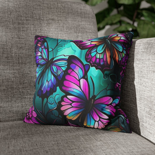 Butterfly - Turquoise  Polyester Square Pillow Case