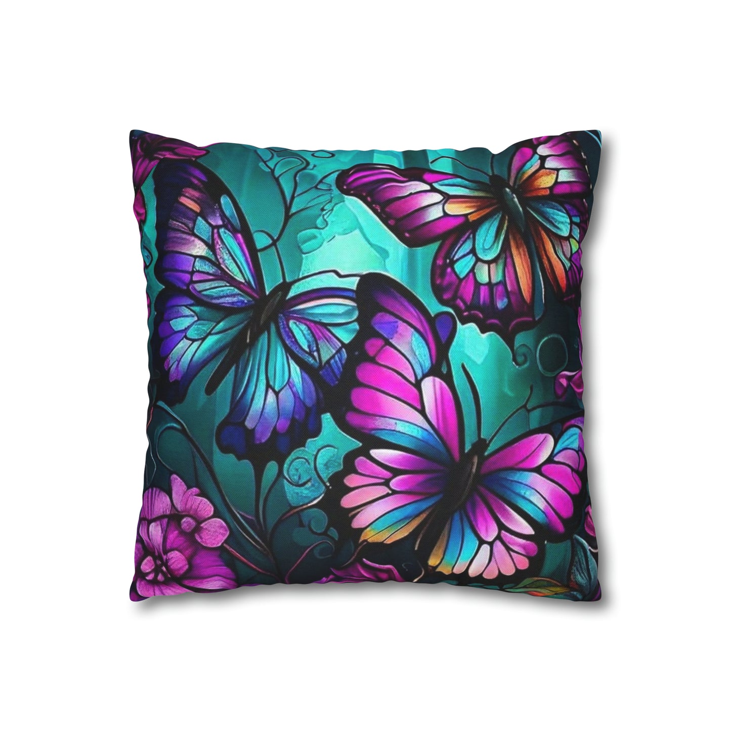 Butterfly - Turquoise  Polyester Square Pillow Case