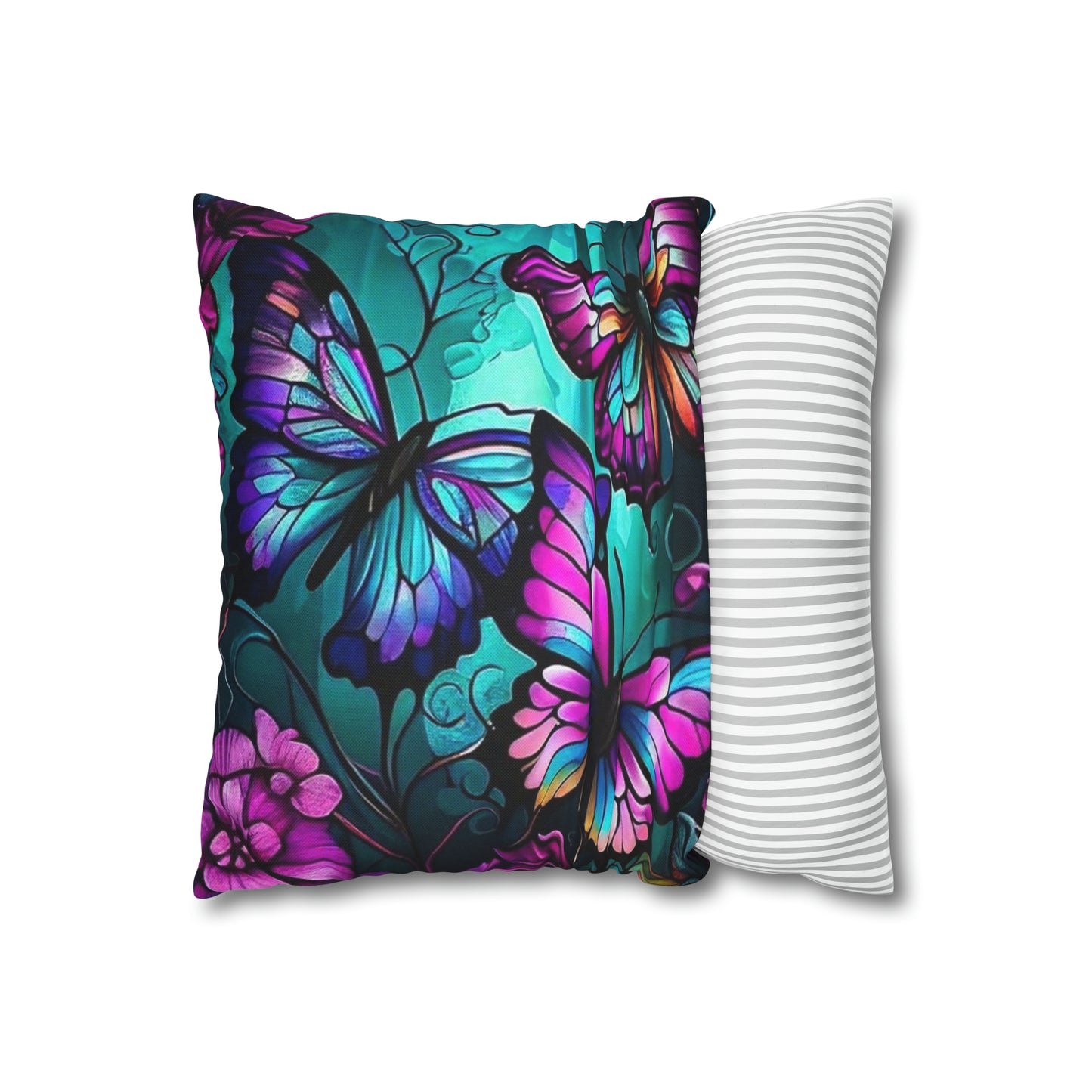 Butterfly - Turquoise  Polyester Square Pillow Case