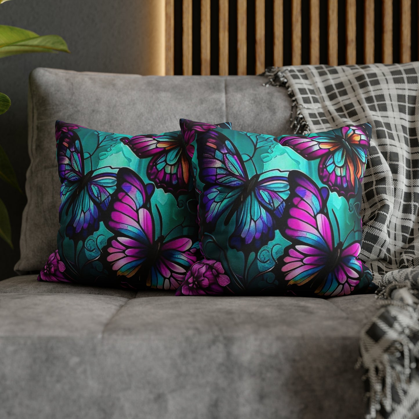 Butterfly - Turquoise  Polyester Square Pillow Case