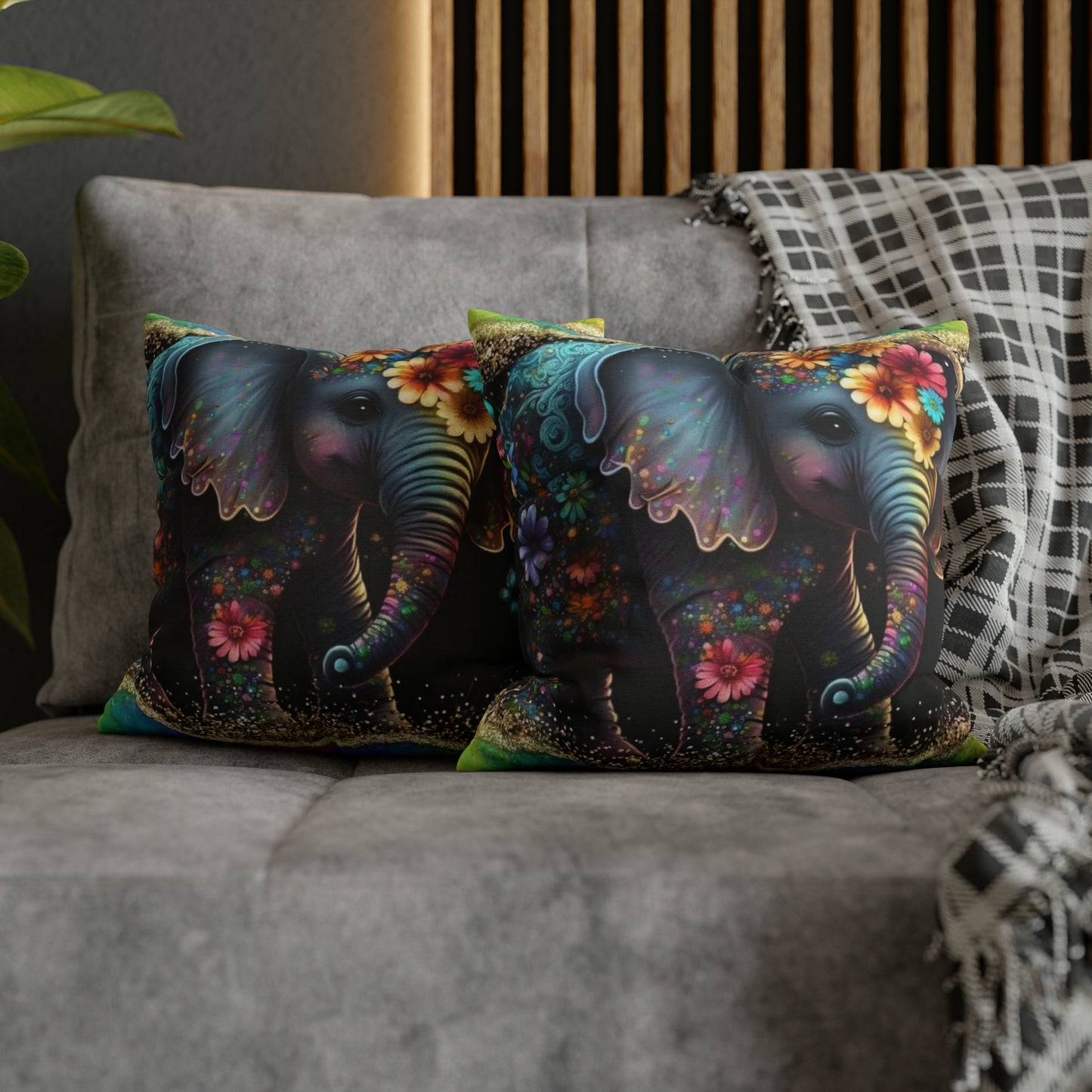 Colorful Elephant Square Pillow Case