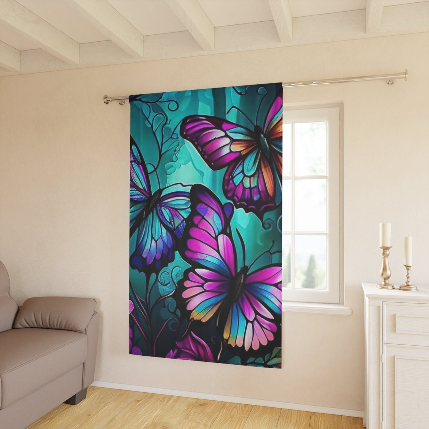 Butterfly Turquoise Window Curtains (1 Piece)