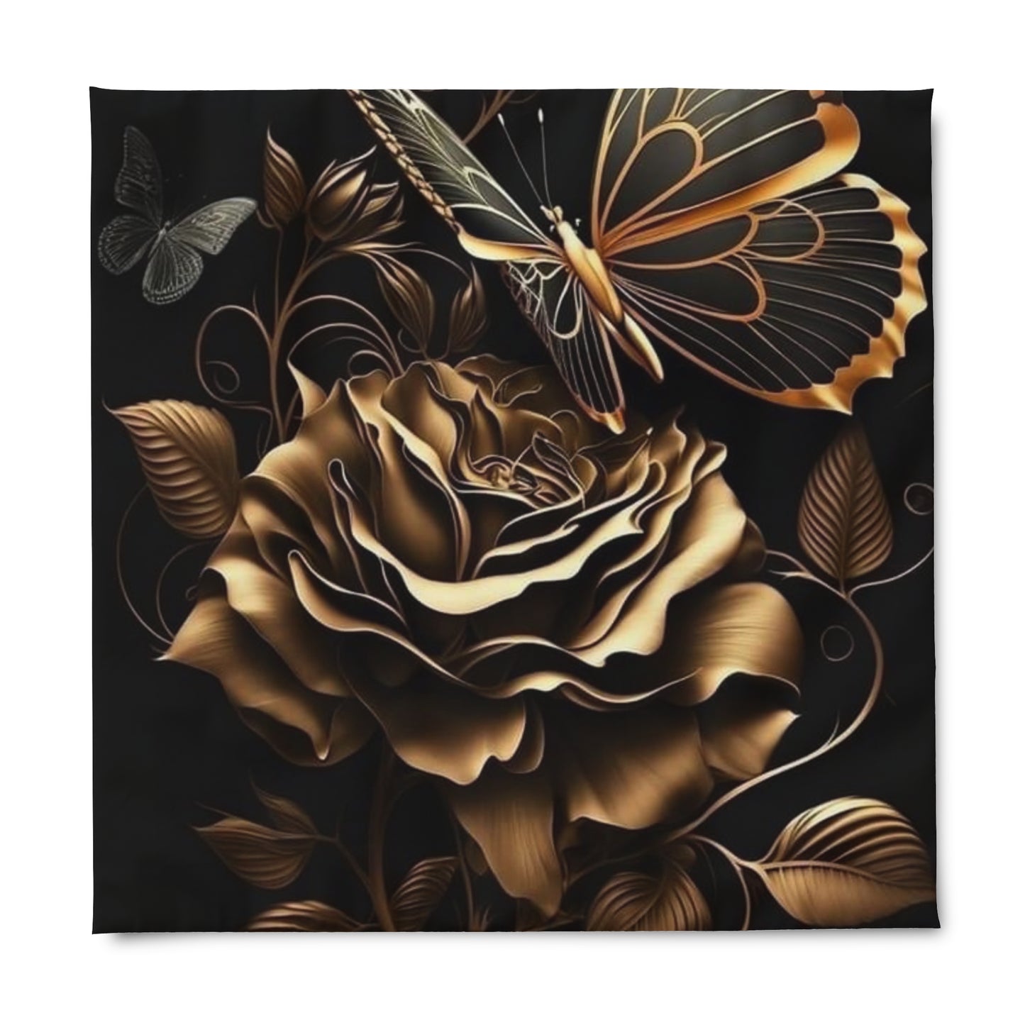 Black and Gold Rose Duvet Cover