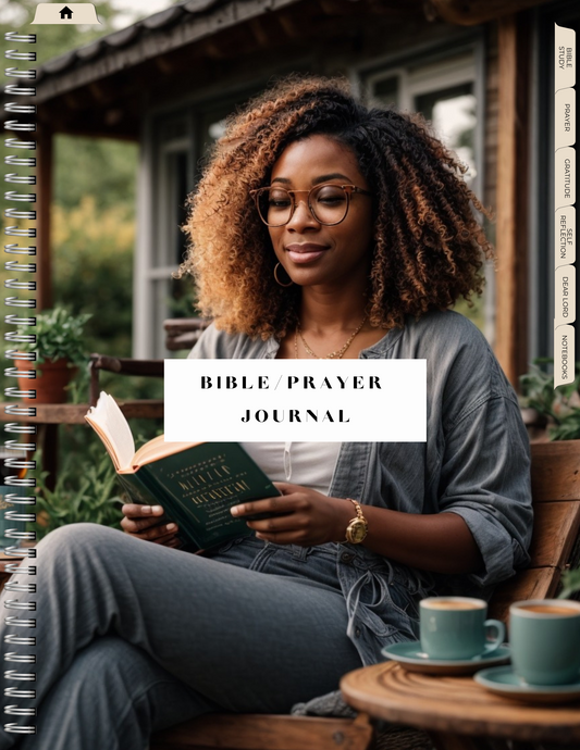 Lady with glasses and Reading Bible Study and Prayer Journal