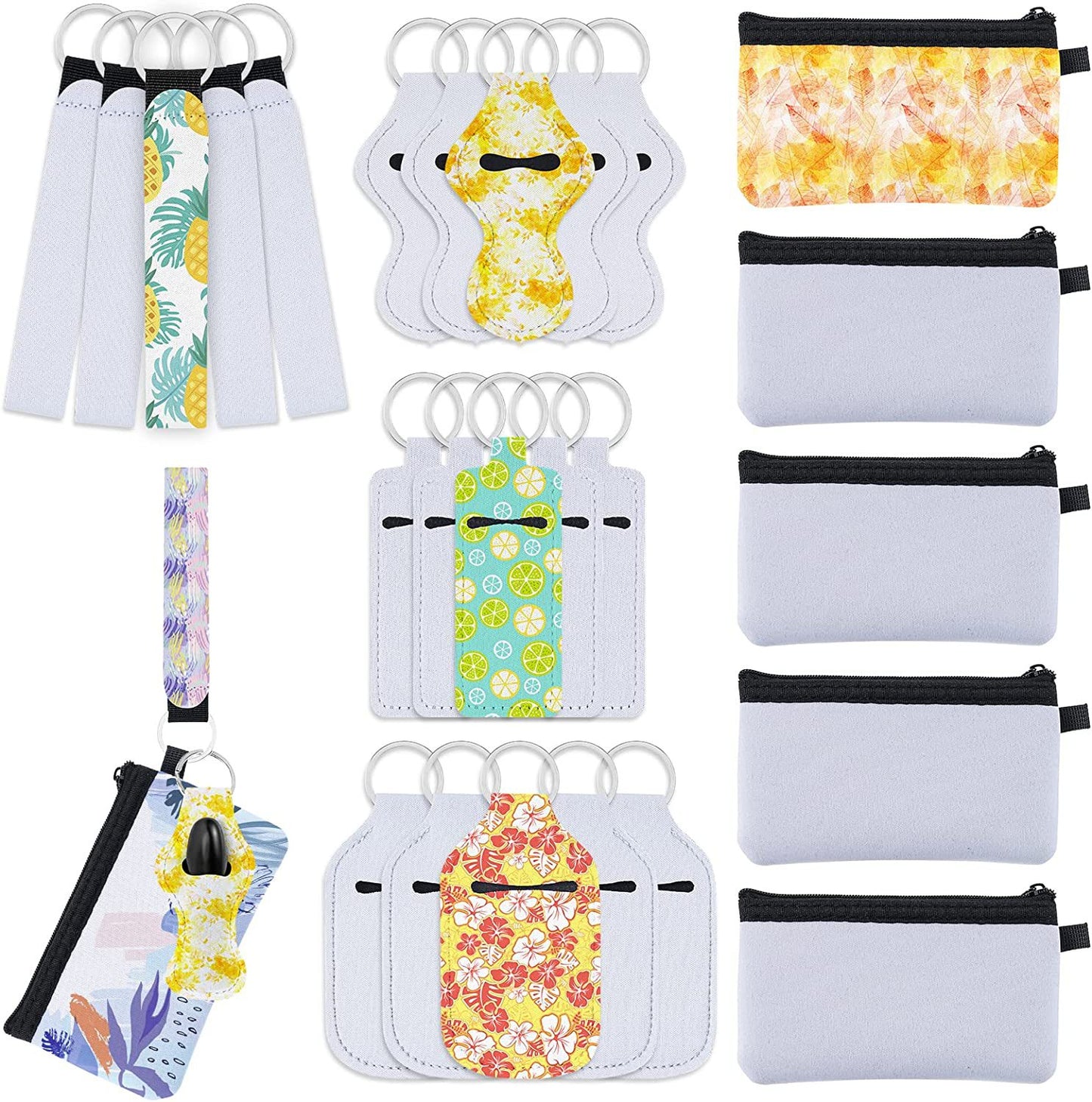 25PCS Sublimation Rough Wristband Keychain Set DIY Craft Lipstick Case Keychain Holder Wrist Strap