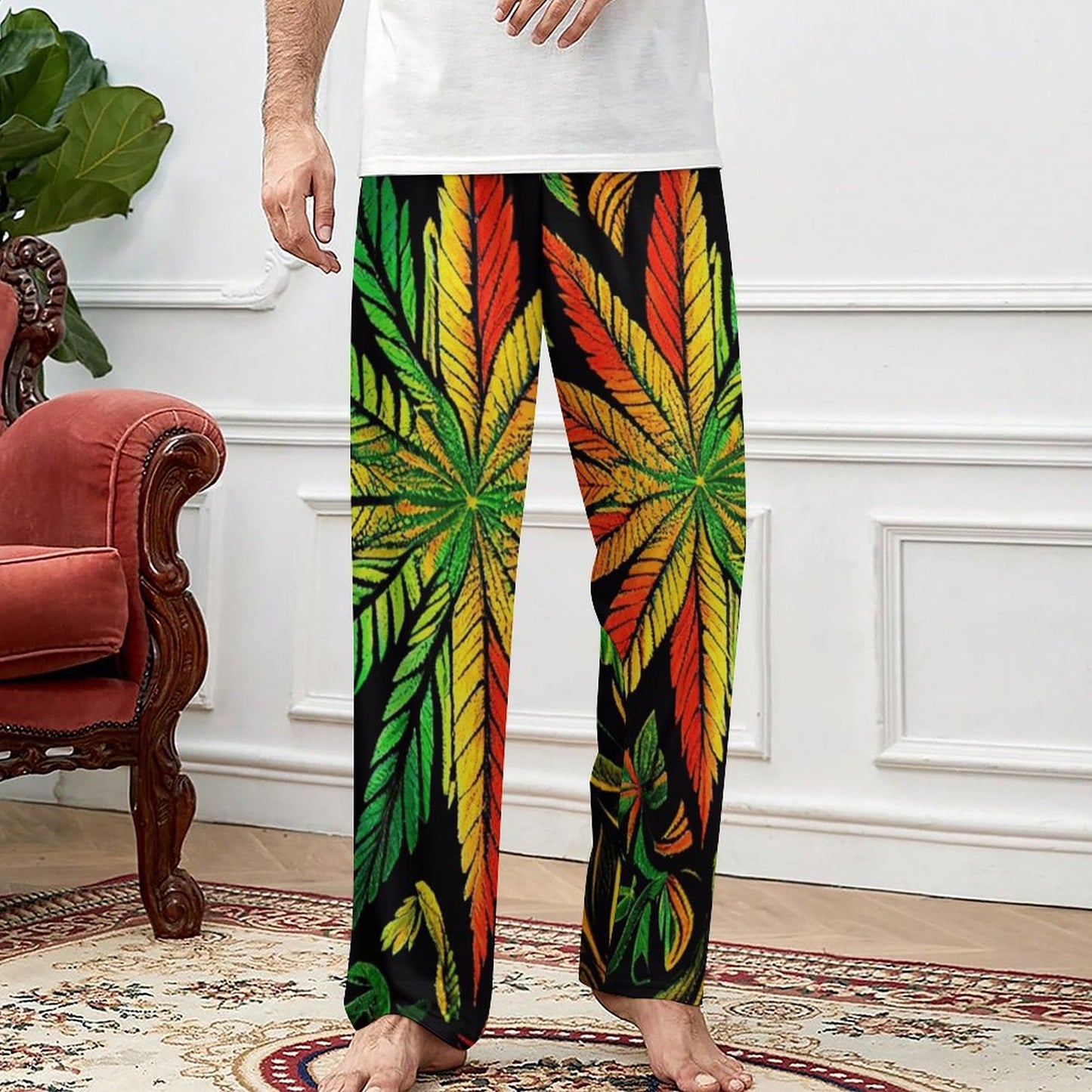 Colorful Flower Men's Home Pajamas Pants