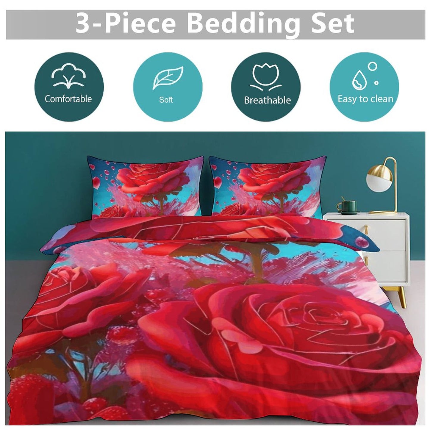 3-Piece Bedding Set-86"×70"/ 218×177cm (Dual-sidede Printing)