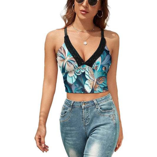 Blue Butterfly Printed V-neck Camisole