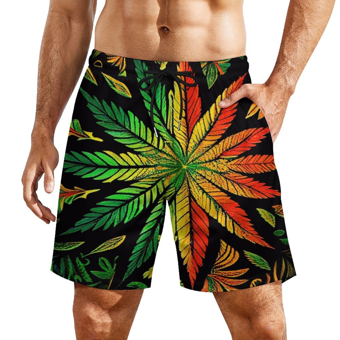 Colorful Flower Men's Beach Shorts with 4 Pockets