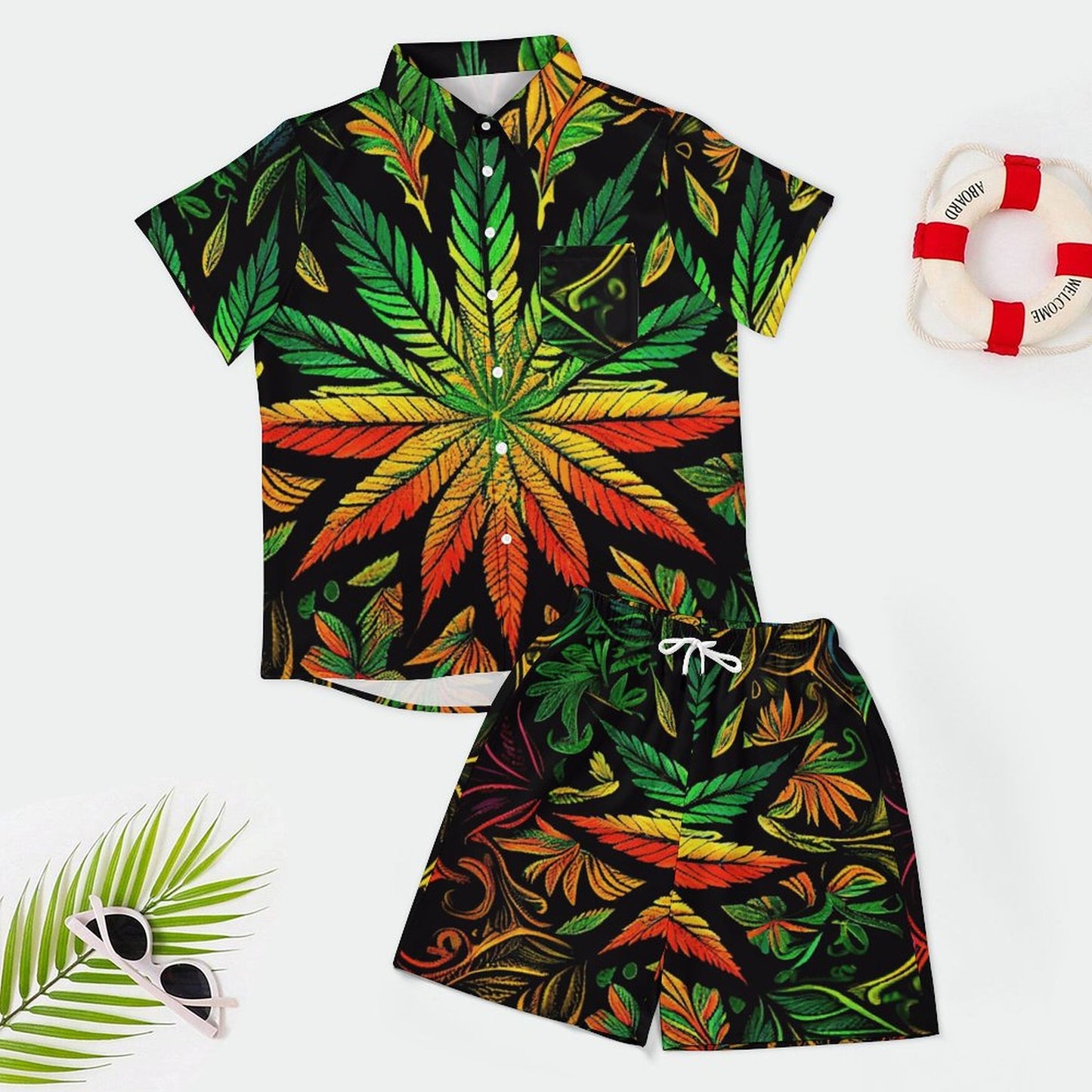 Colorful Flower Short Sleeve Shirt and Shorts Set