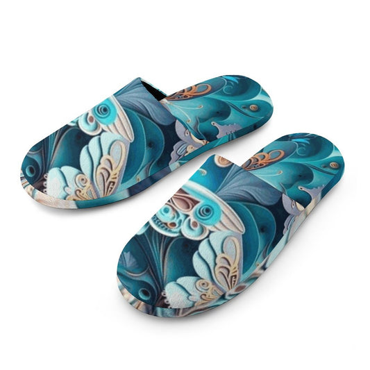 Blue Butterfly Flannel Men's Cotton Slippers