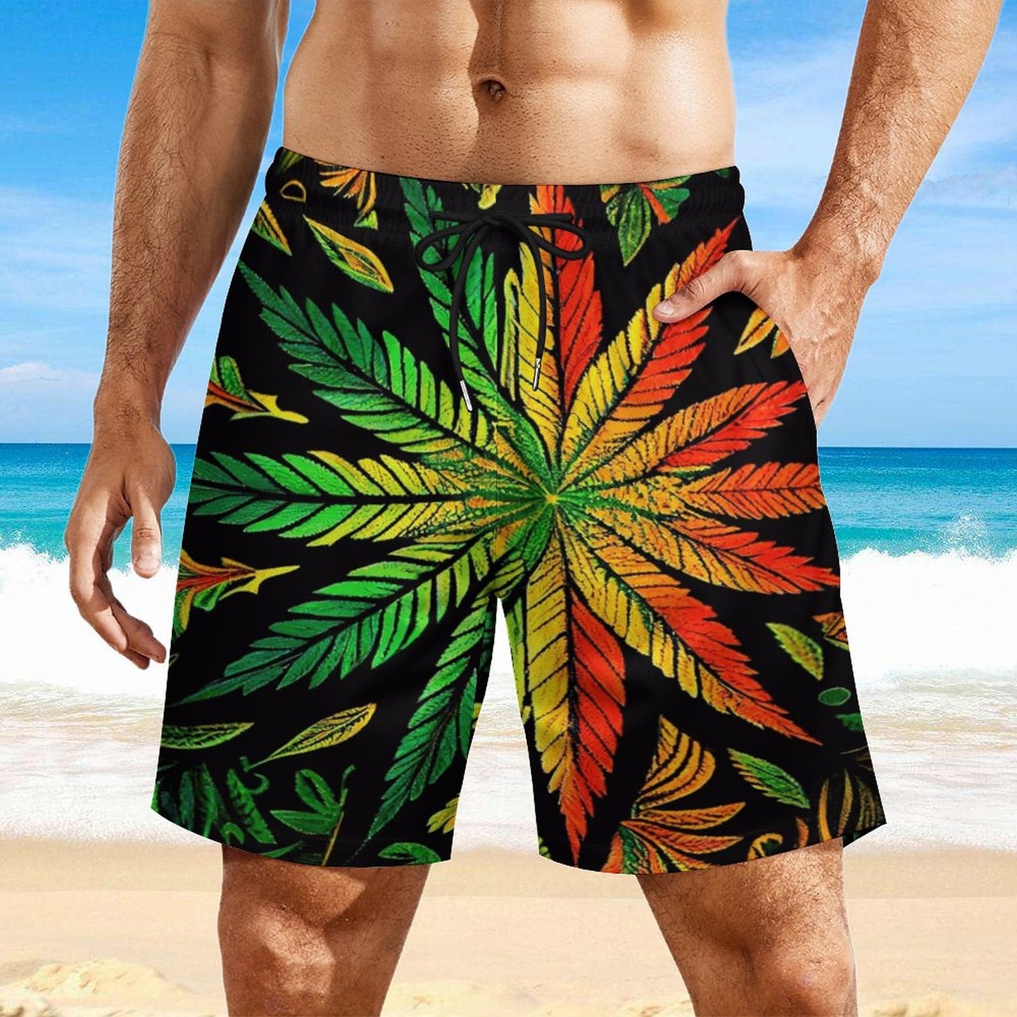 Colorful Flower Men's Beach Shorts with 4 Pockets