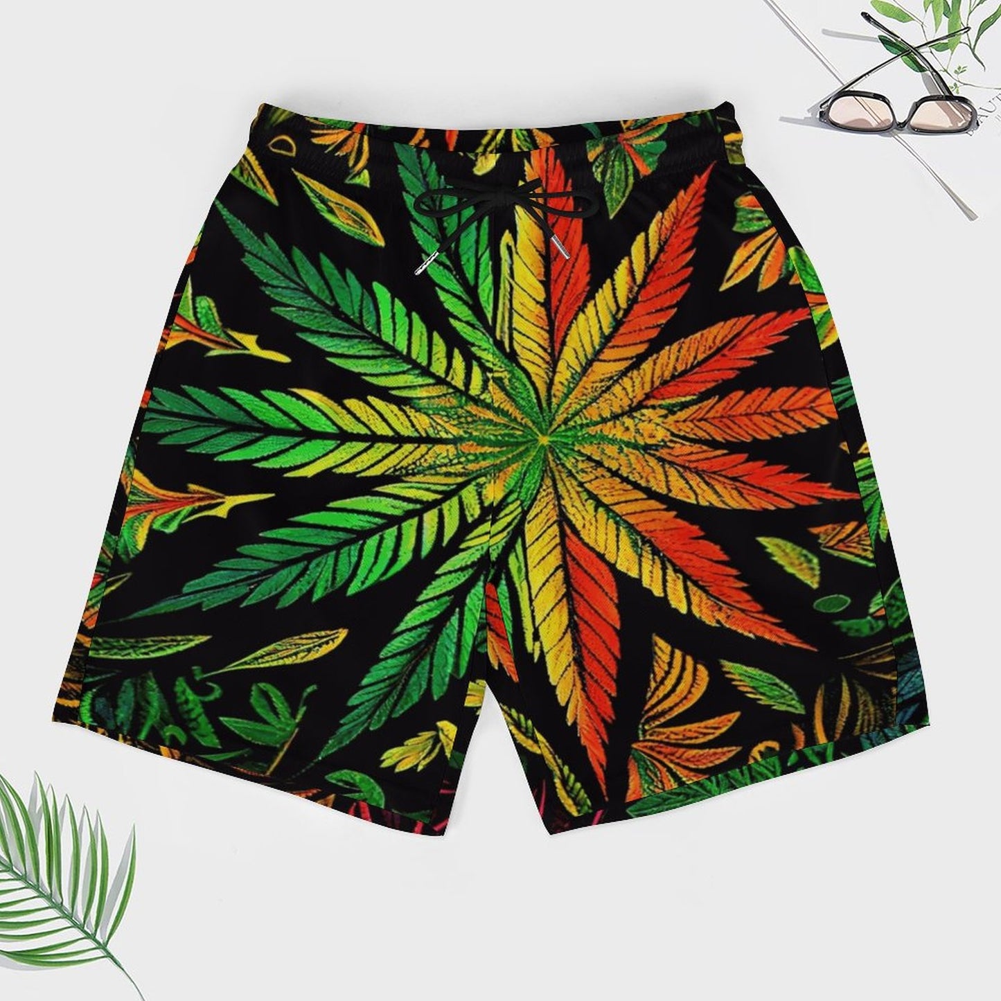 Colorful Flower Men's Beach Shorts with 4 Pockets