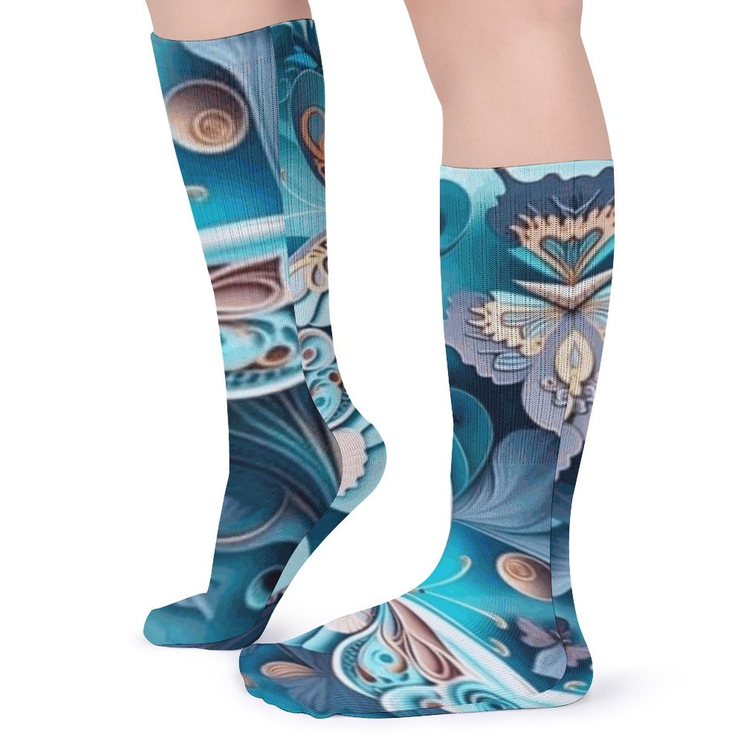 Blue Butterfly Tube Socks