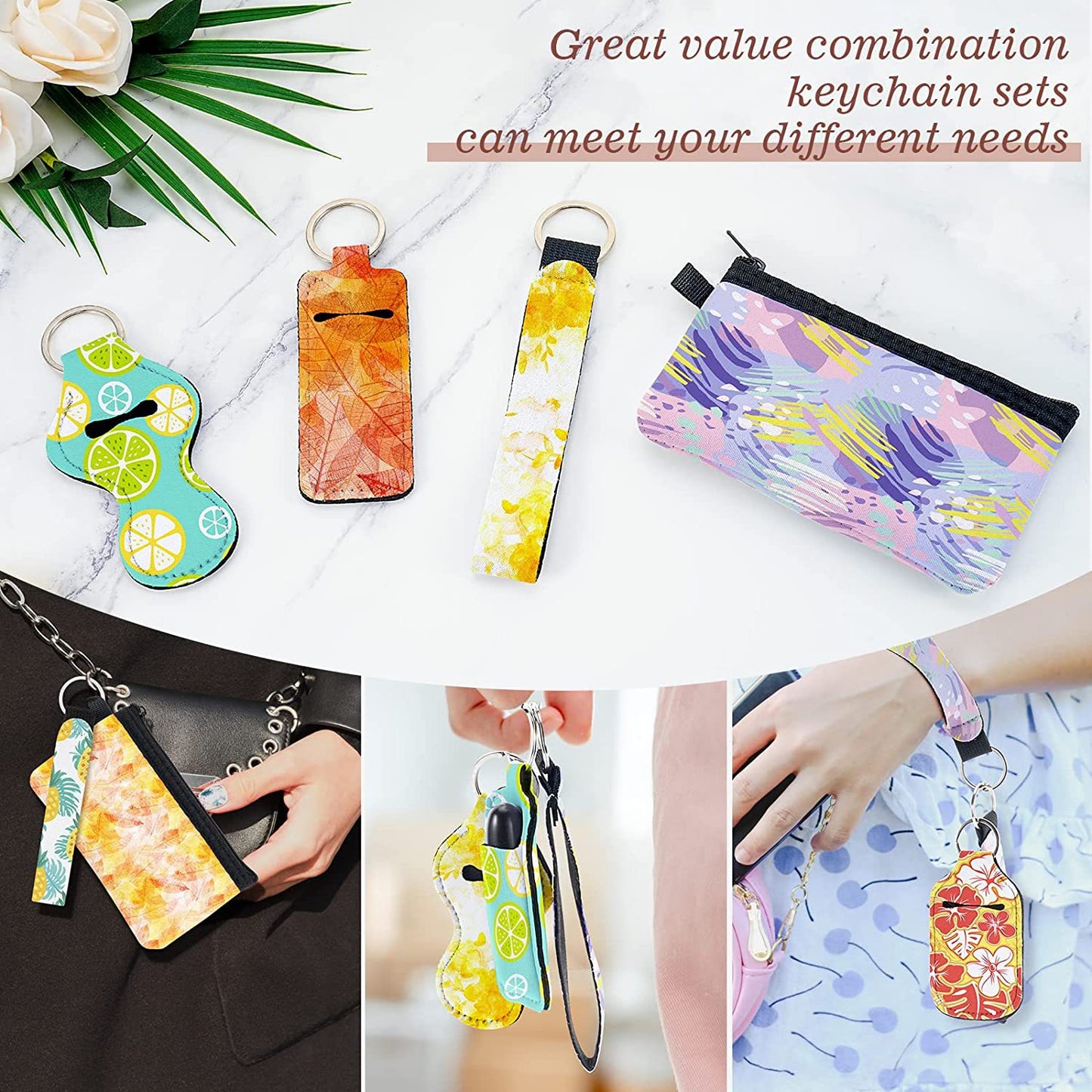 25PCS Sublimation Rough Wristband Keychain Set DIY Craft Lipstick Case Keychain Holder Wrist Strap