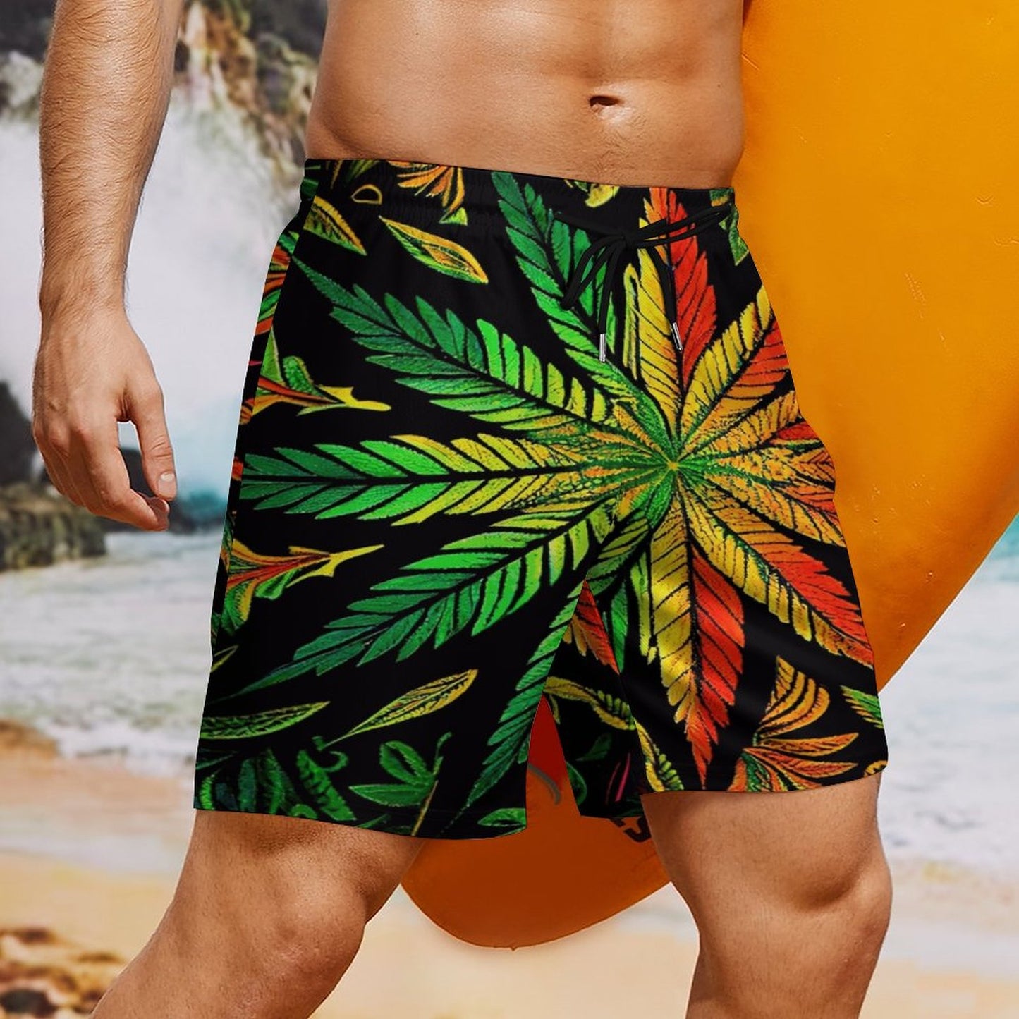 Colorful Flower Men's Beach Shorts with 4 Pockets