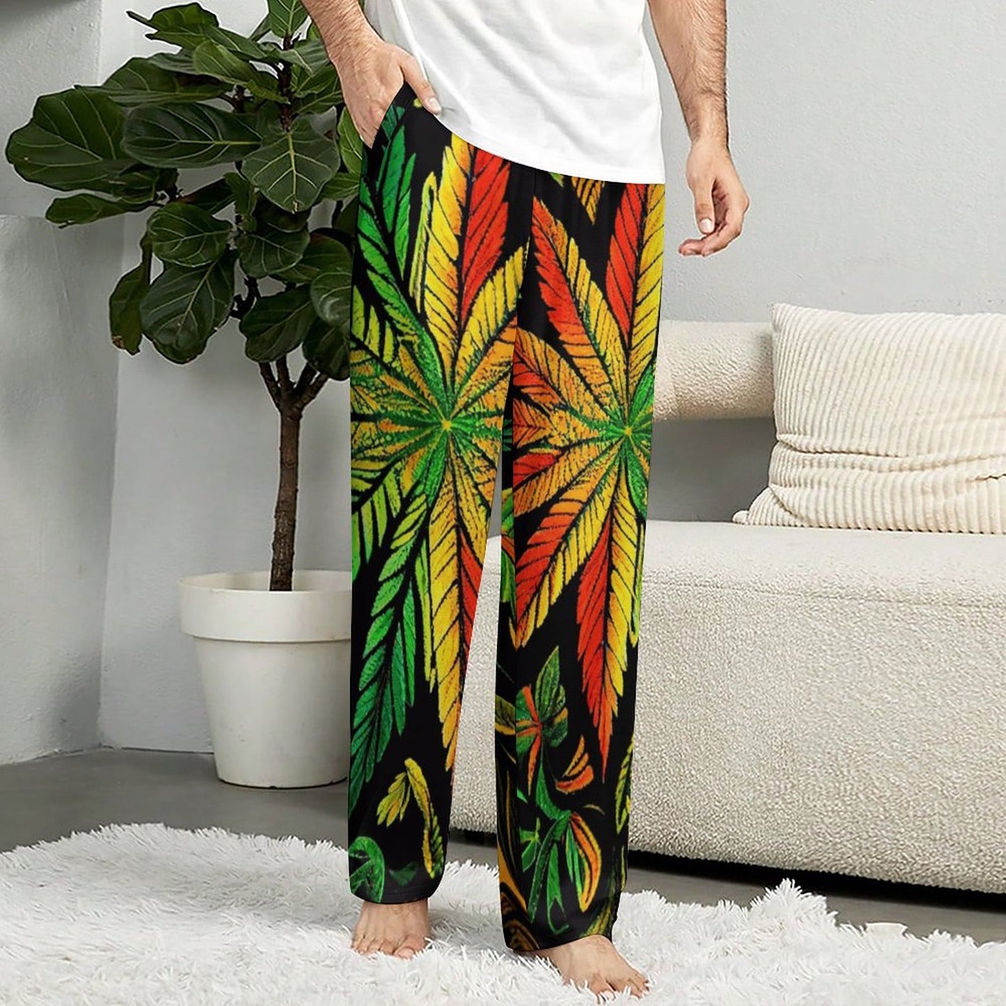 Colorful Flower Men's Home Pajamas Pants