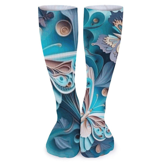 Blue Butterfly Tube Socks