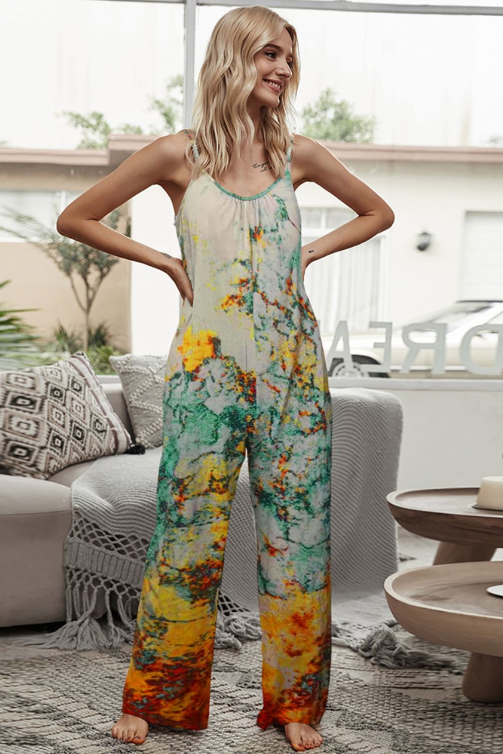 Tie-Dye Spaghetti Strap Jumpsuit with Pockets