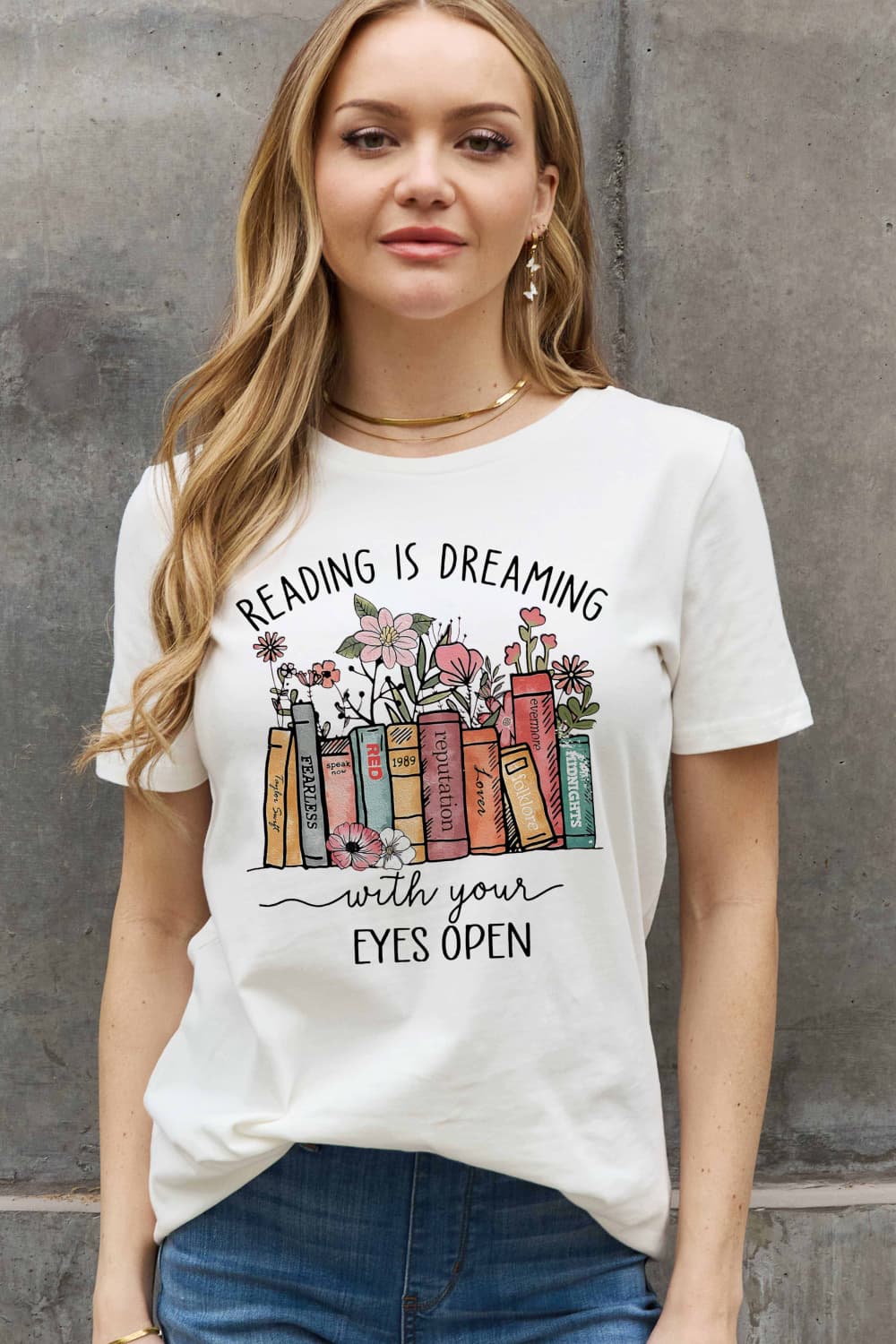 Simply Love Full Size READING IS DREAMING WITH YOUR EYES OPEN Graphic Cotton Tee