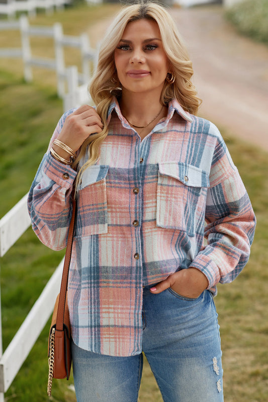 Double Take Plaid Dropped Shoulder Shacket